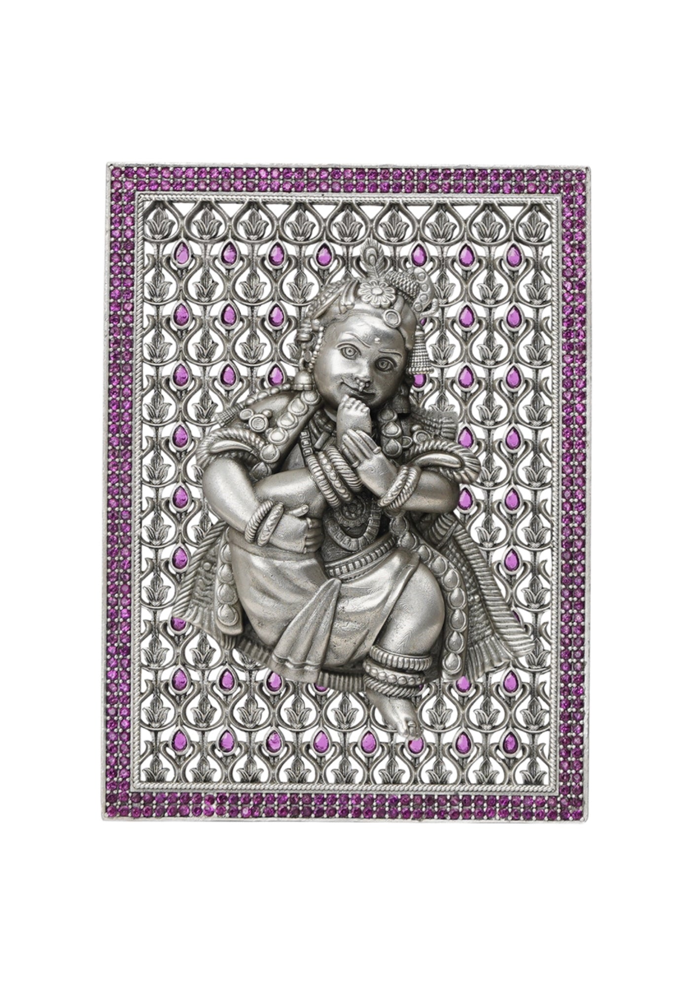 Bal Gopal – Pure Silver 3D Frame with Gemstone Detailing