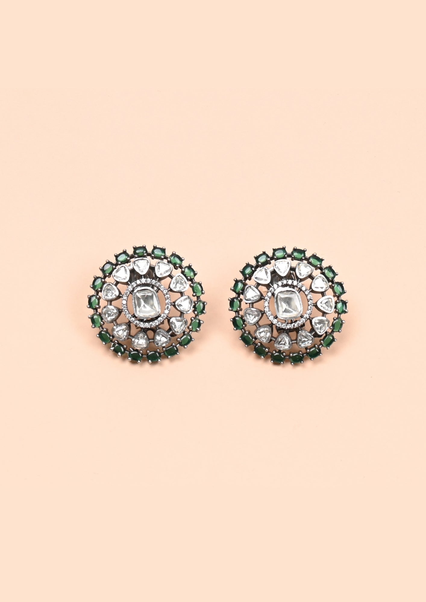 Rajatva Pure Silver Moissanite Earrings – Emerald Radiance Orbit
