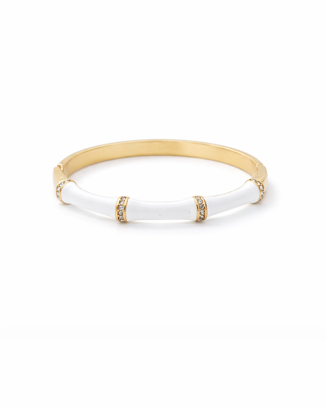White Enamel Bamboo Crystal Gold Plated Bangle Kada