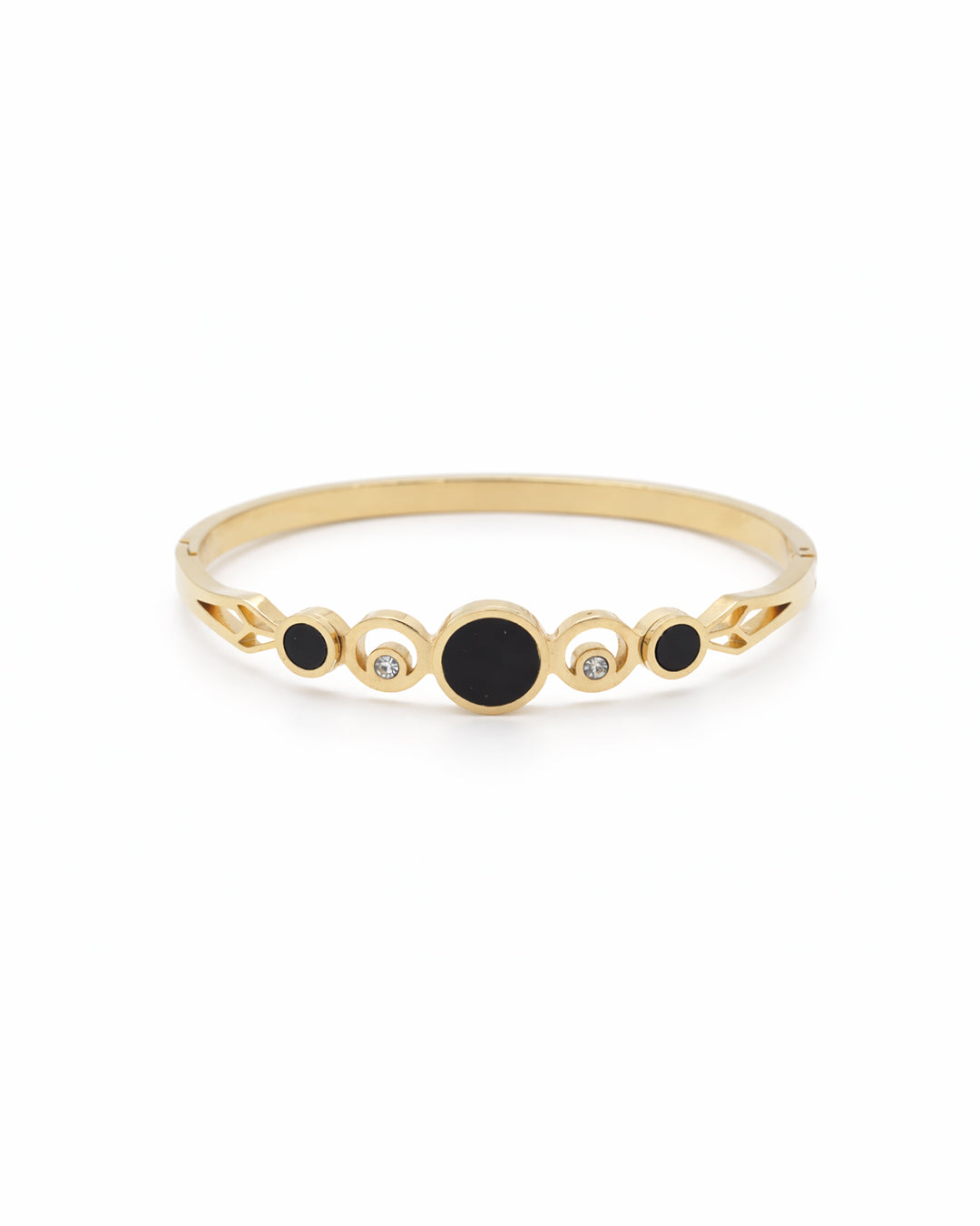 Black Enamel Orbital Crystal Gold Plated Kada
