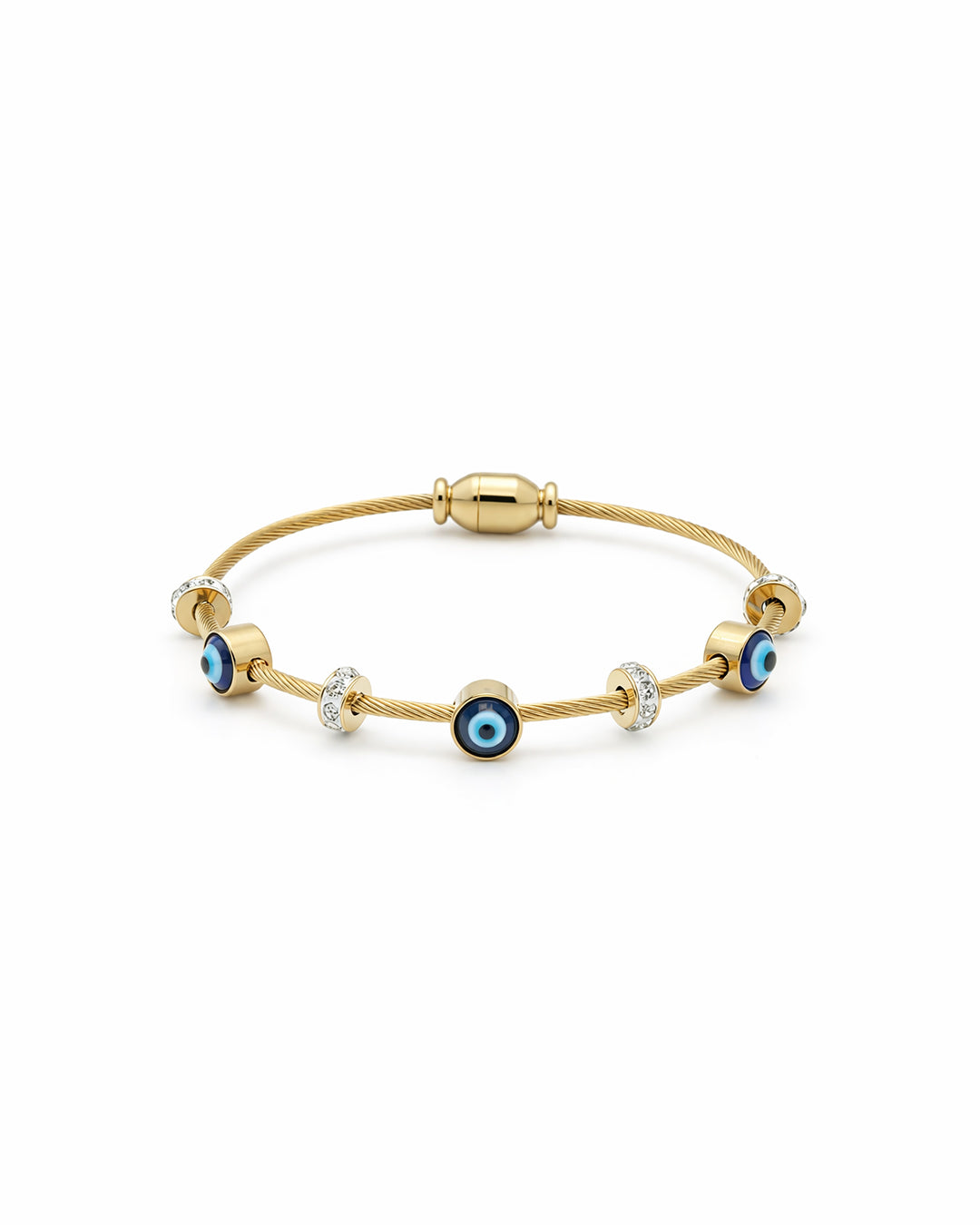 Evil Eye Crystal Charm Gold Plated Cable Bangle