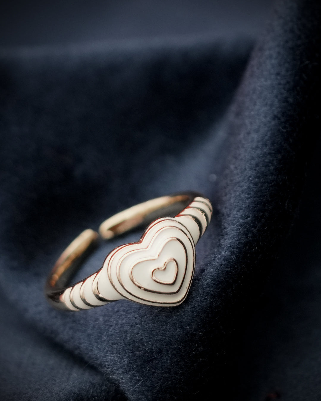 White Heart Gold Plated Adjustable Ring
