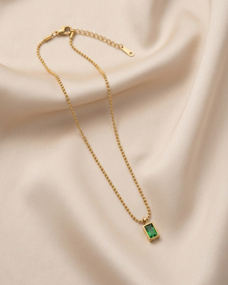 Emerald Baguette Beaded Chain Necklace
