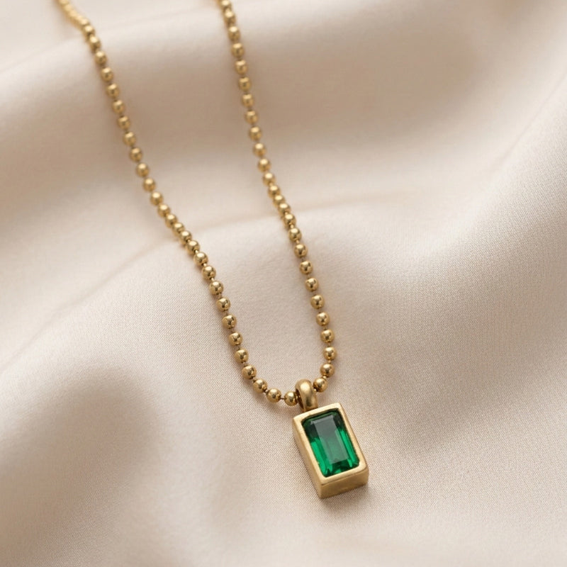 Emerald Baguette Beaded Chain Necklace