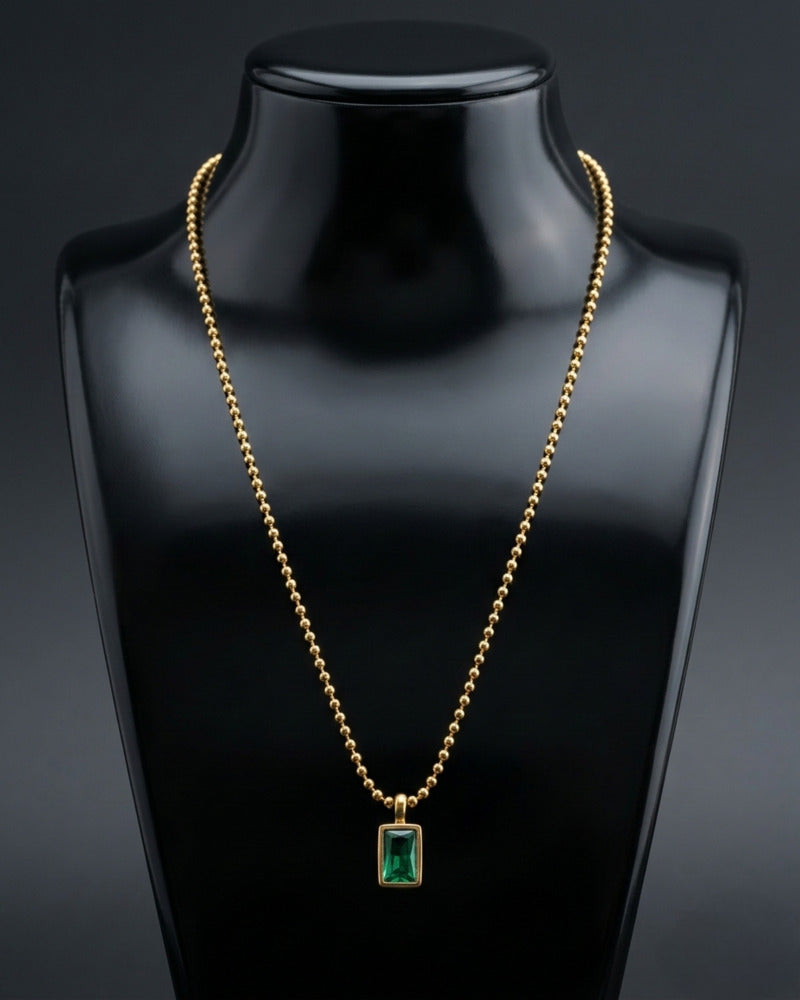 Emerald Baguette Beaded Chain Necklace