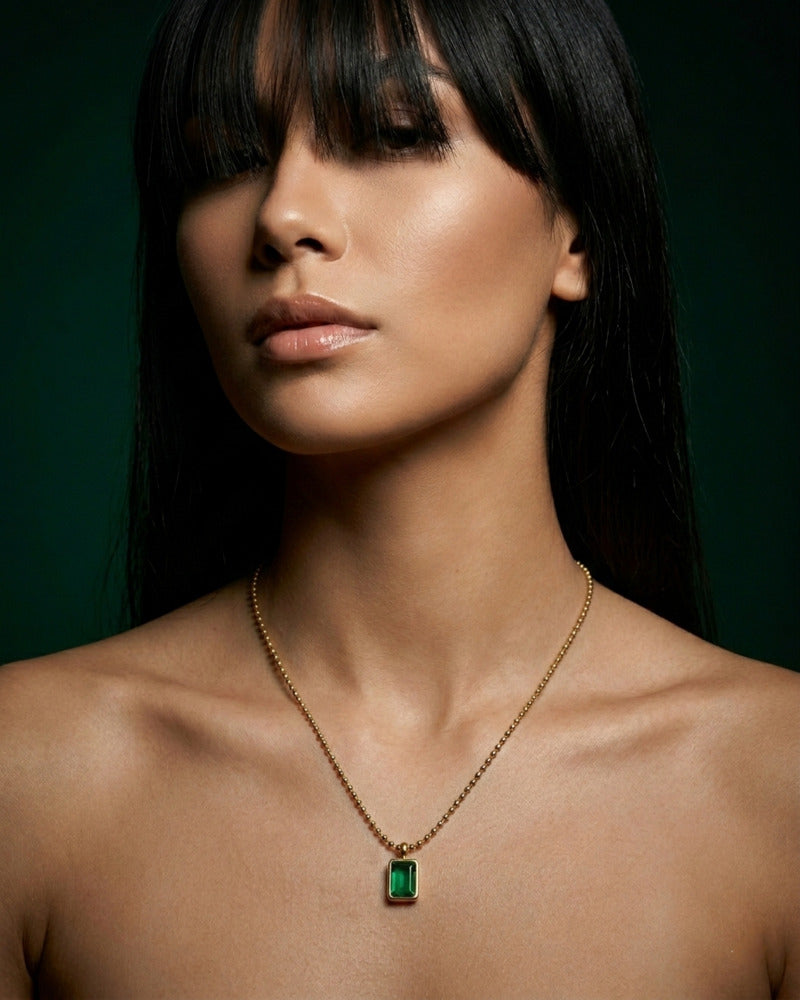 Emerald Baguette Beaded Chain Necklace