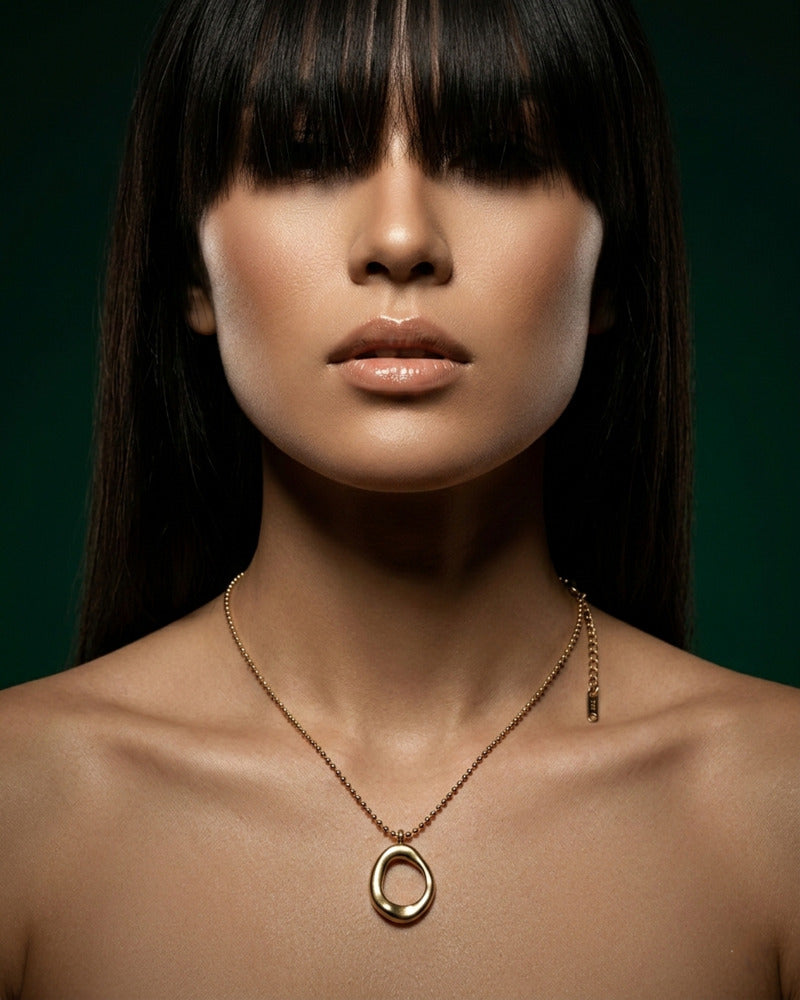 Molten Oval Loop Beaded Chain Necklace