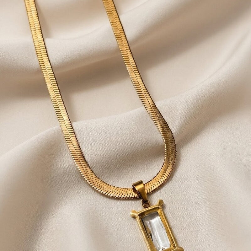 Crystal Baguette Herringbone Necklace