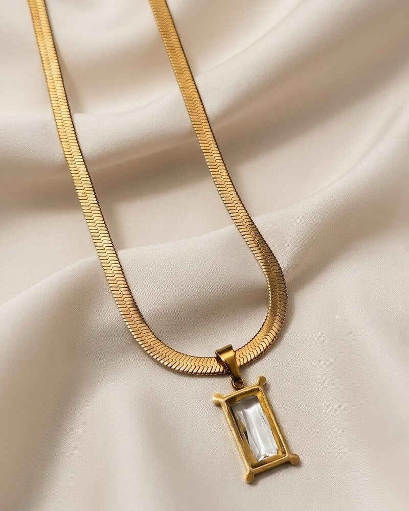 Crystal Baguette Herringbone Necklace
