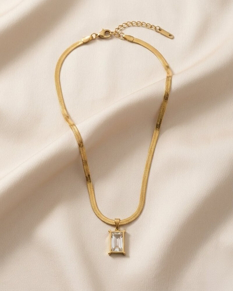 Crystal Baguette Herringbone Necklace