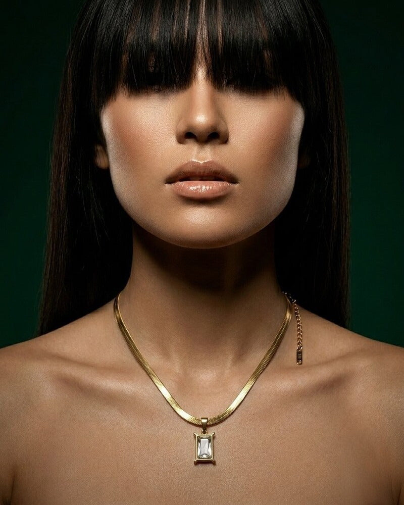 Crystal Baguette Herringbone Necklace