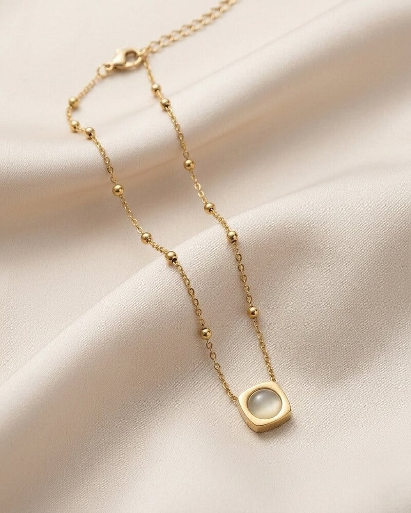 Moonstone Square Pendant Satellite Necklace