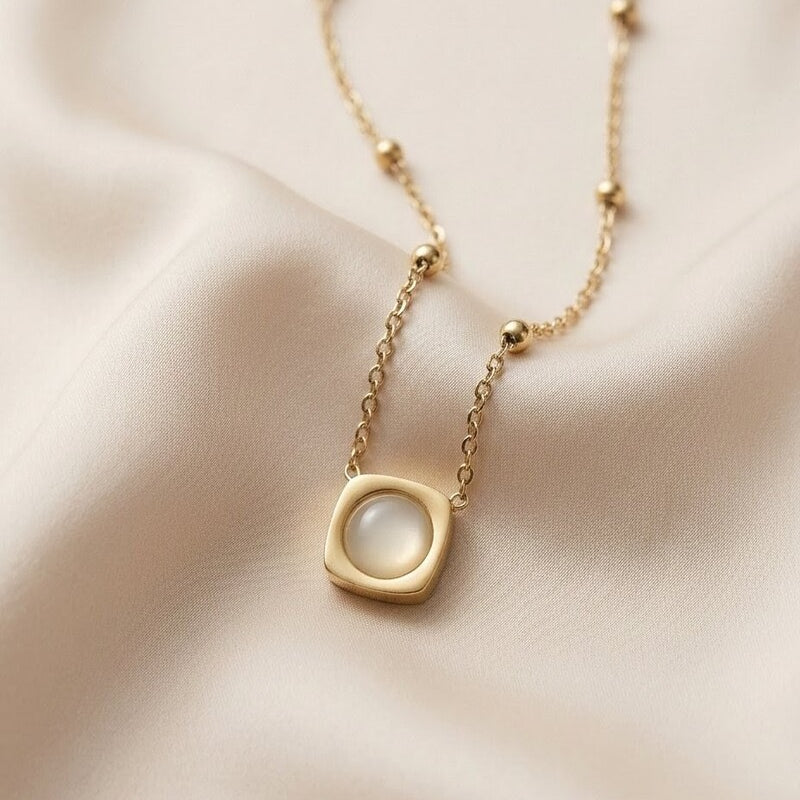 Moonstone Square Pendant Satellite Necklace