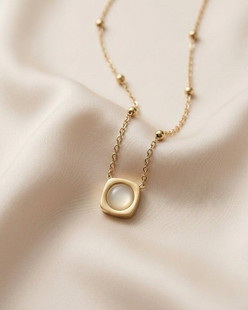 Moonstone Square Pendant Satellite Necklace