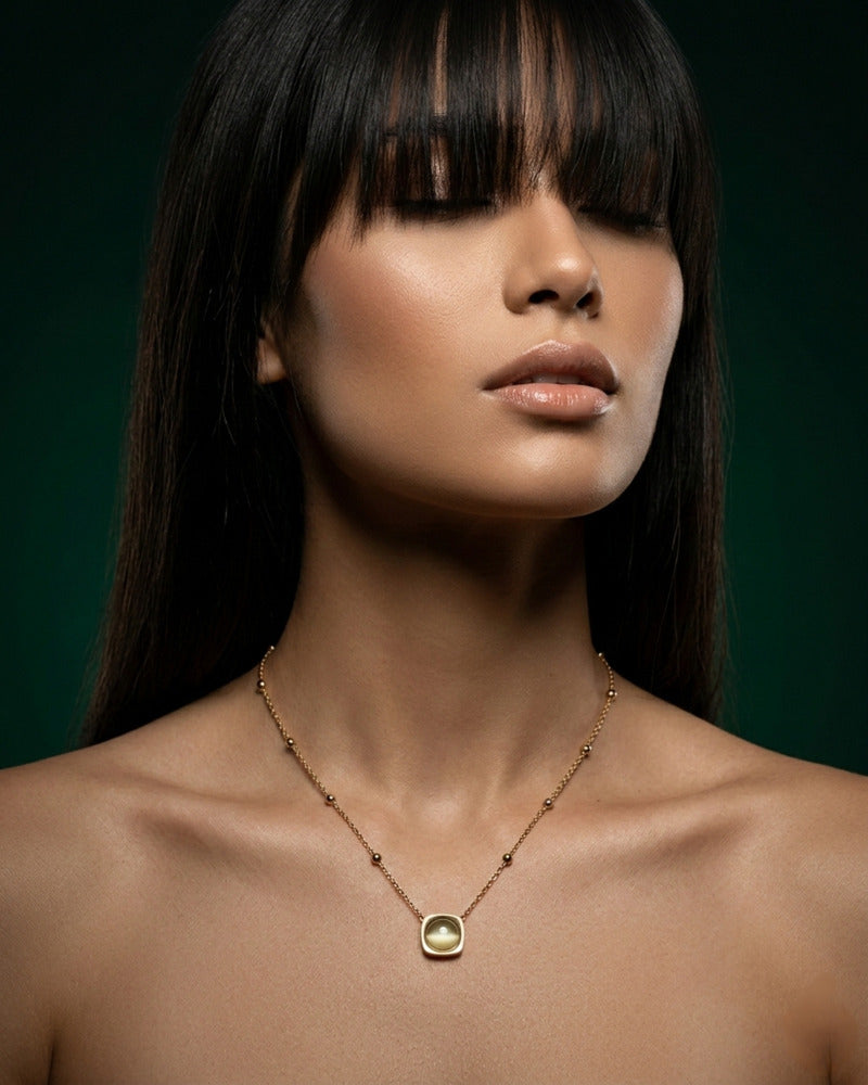 Moonstone Square Pendant Satellite Necklace