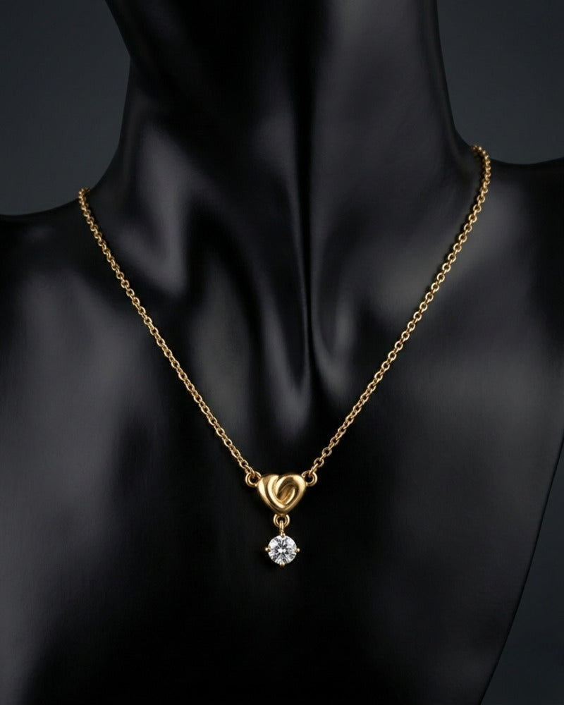 Puffy Heart & Crystal Drop Necklace