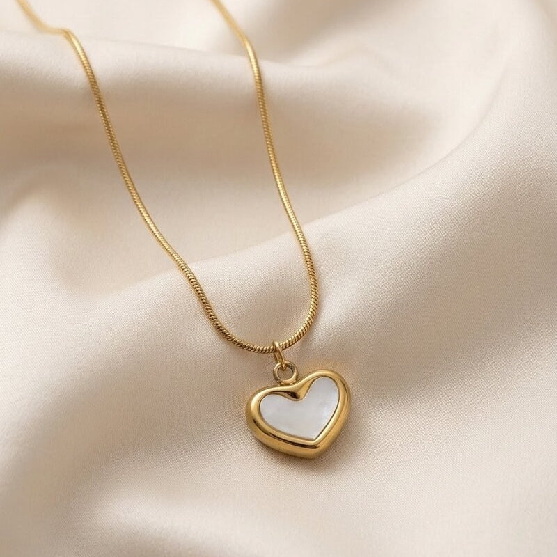 Mother Of Pearl Heart Pendant Necklace