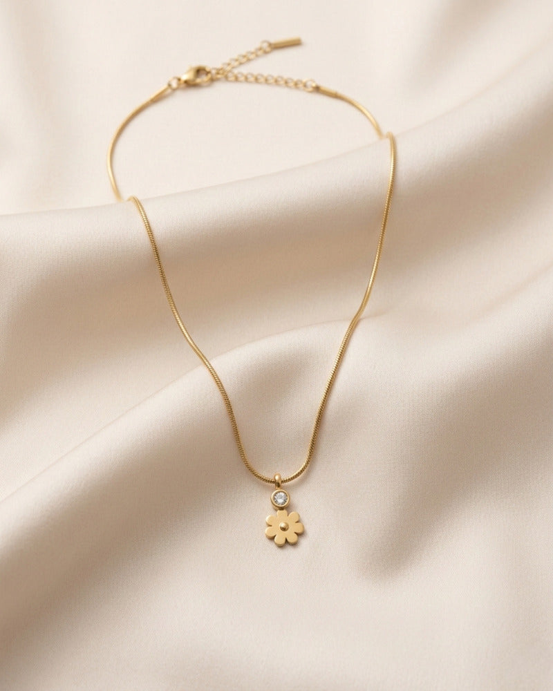 Daisy & Crystal Drop Pendant Necklace