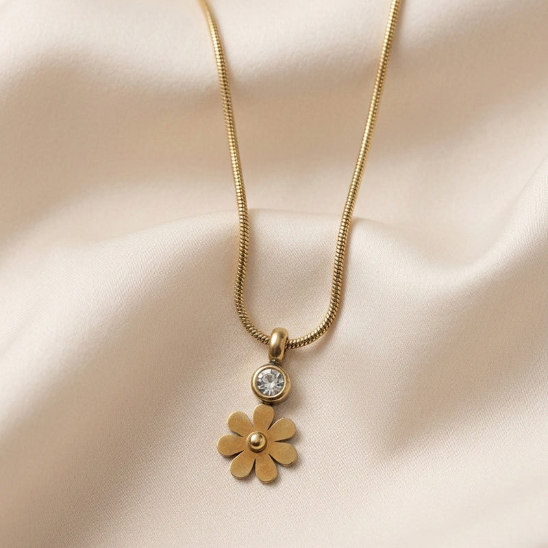 Daisy & Crystal Drop Pendant Necklace