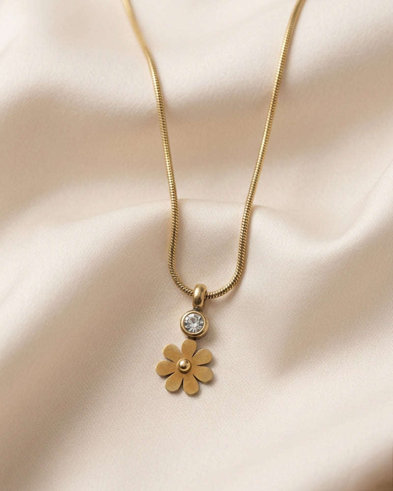 Daisy & Crystal Drop Pendant Necklace