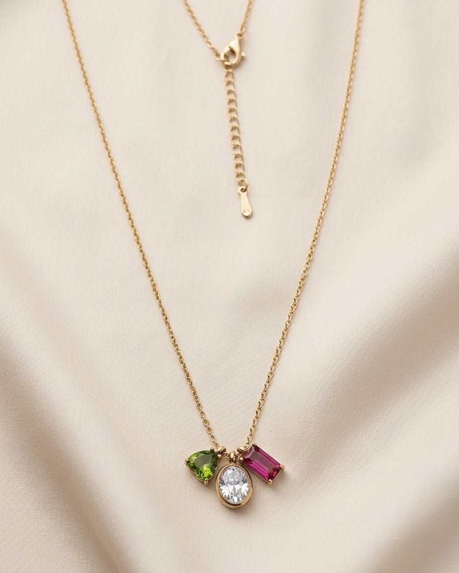 Triple Charm Mixed Stone Necklace