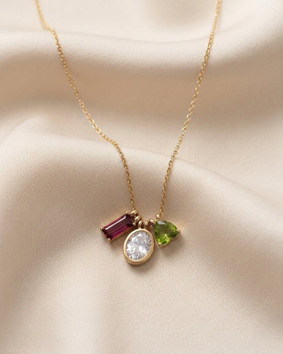 Triple Charm Mixed Stone Necklace
