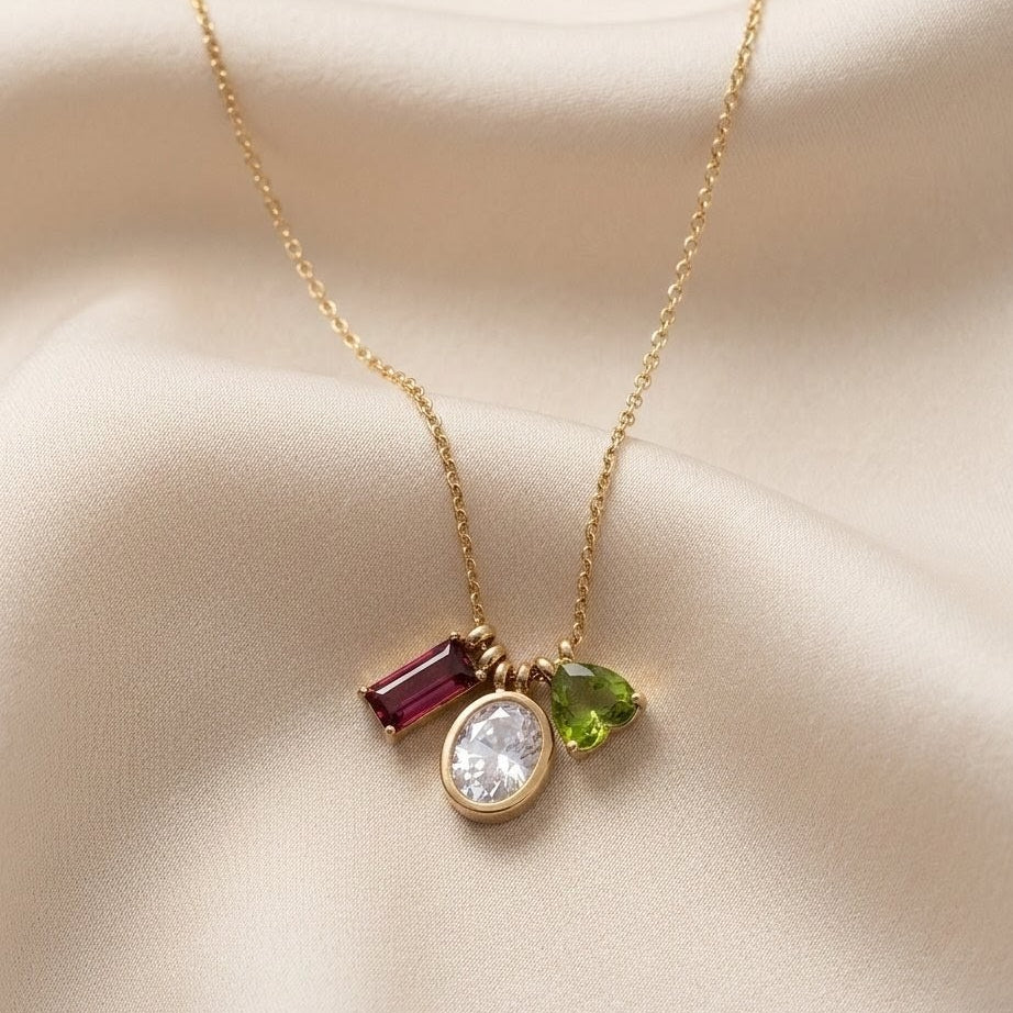 Triple Charm Mixed Stone Necklace