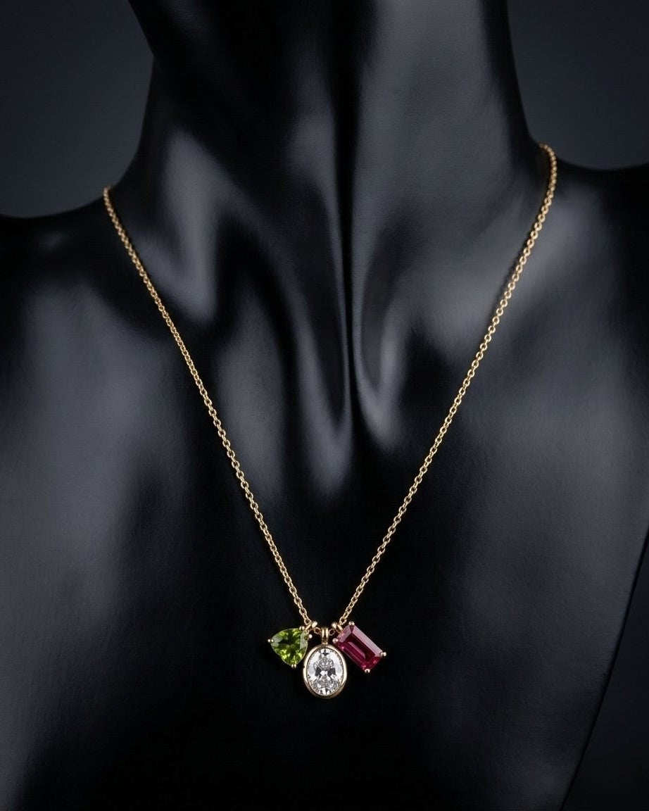 Triple Charm Mixed Stone Necklace