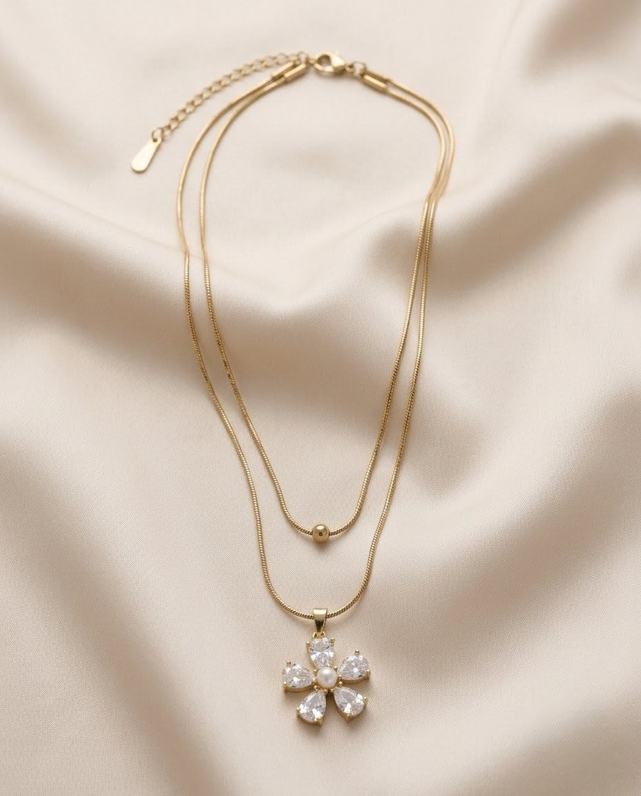 Pearl Daisy Layer Gold Plated Necklace