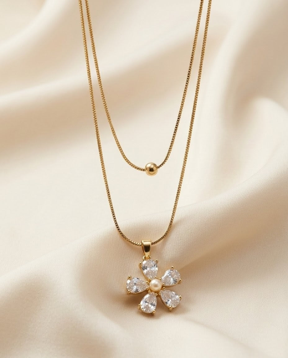 Pearl Daisy Layer Gold Plated Necklace