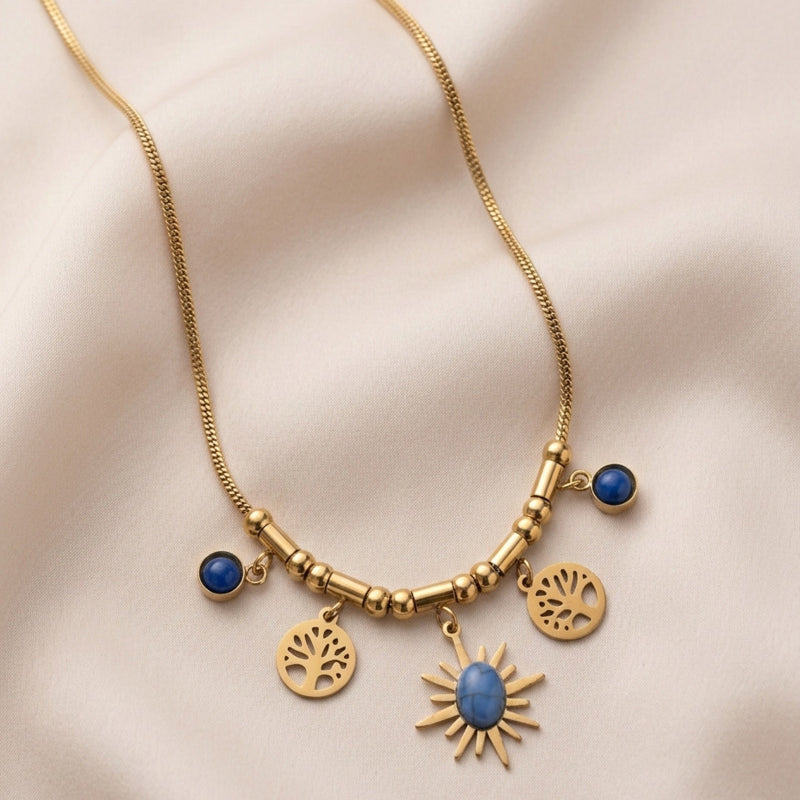 Celestial Tree & Sun Charm Necklace