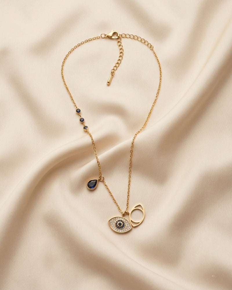 Evil Eye & Sapphire Drop Necklace