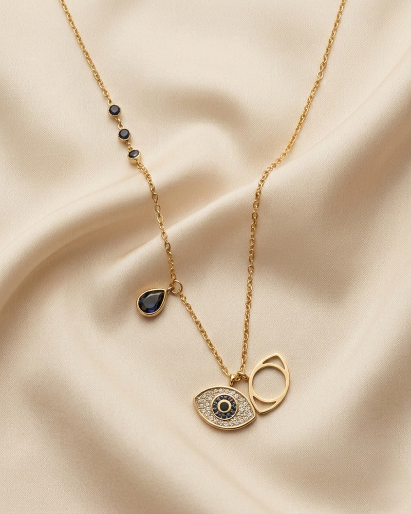 Evil Eye & Sapphire Drop Necklace