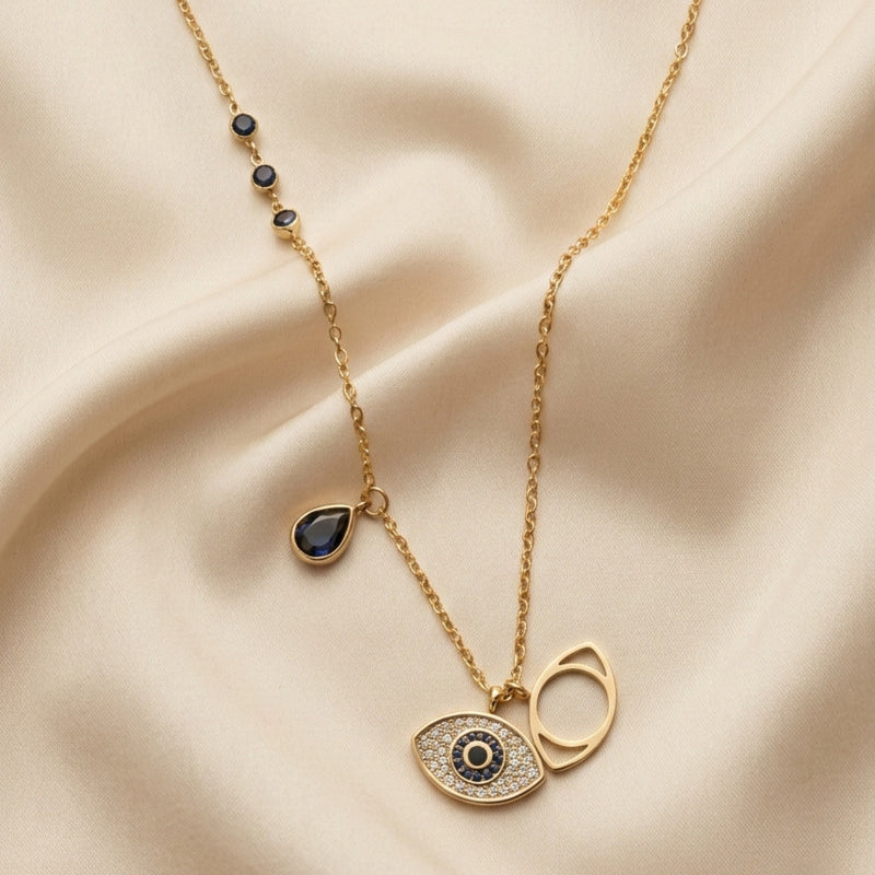Evil Eye & Sapphire Drop Necklace