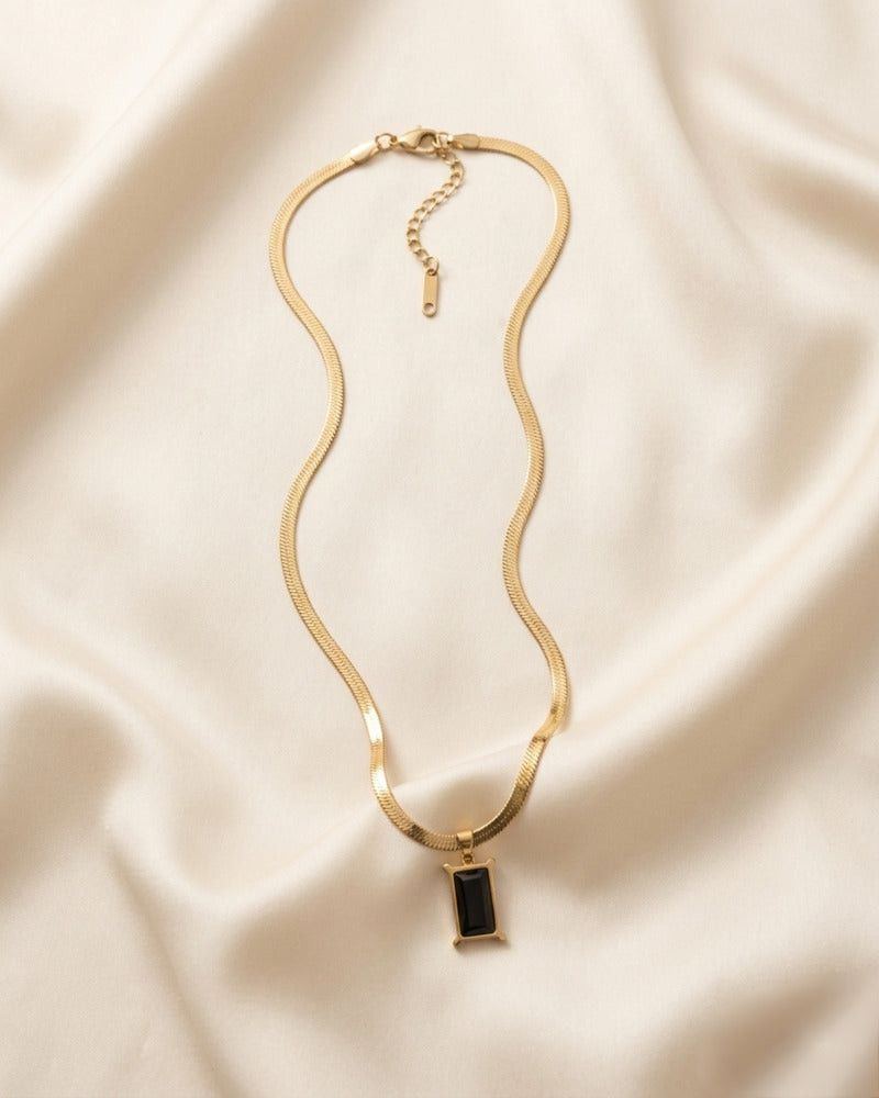 Black Onyx Herringbone Chain Necklace