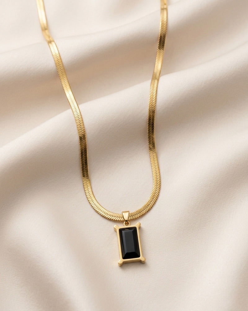 Black Onyx Herringbone Chain Necklace