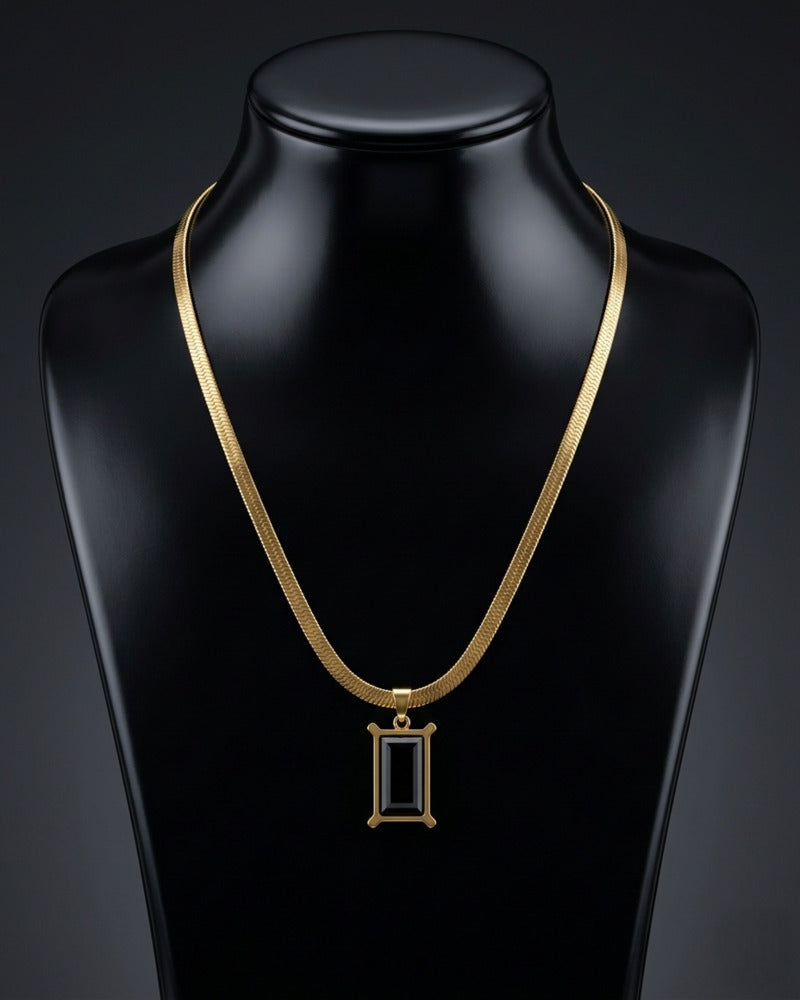 Black Onyx Herringbone Chain Necklace