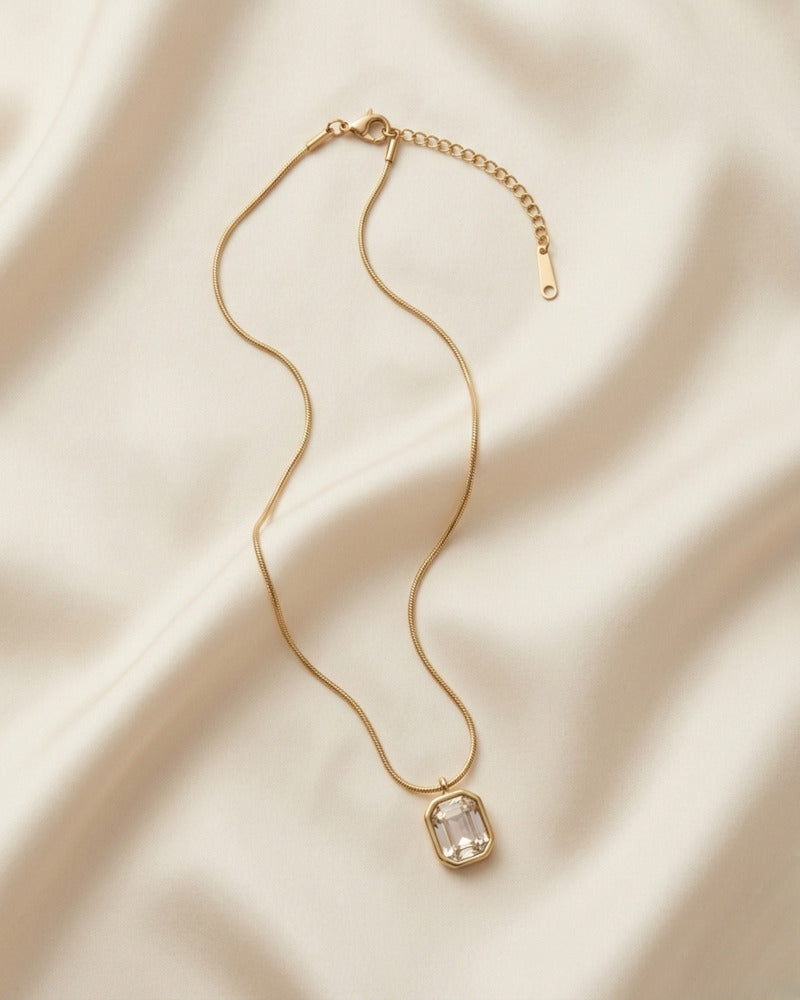 Crystal Emerald Cut Snake Chain Necklace