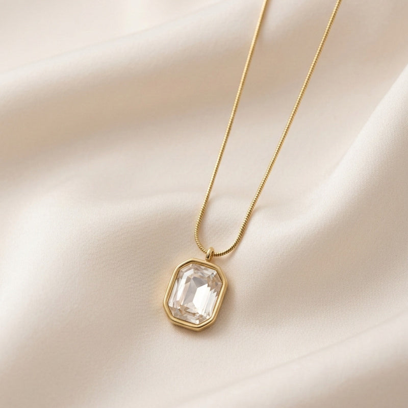 Crystal Emerald Cut Snake Chain Necklace