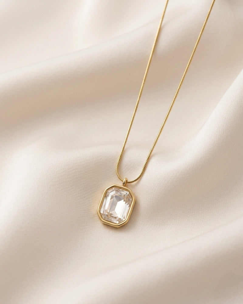 Crystal Emerald Cut Gold Plated Necklace
