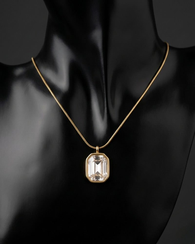 Crystal Emerald Cut Snake Chain Necklace