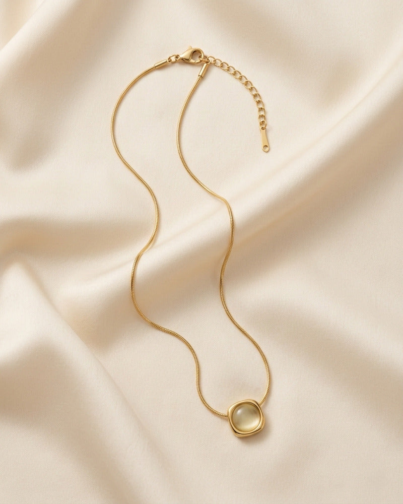 Moonstone Round Bezel Snake Chain Necklace