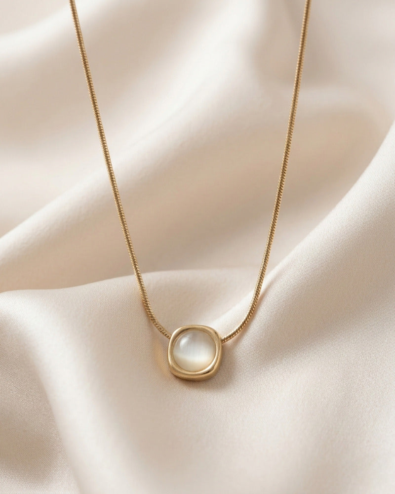 Moonstone Round Bezel Snake Chain Necklace