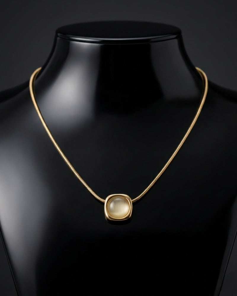 Moonstone Round Bezel Snake Chain Necklace