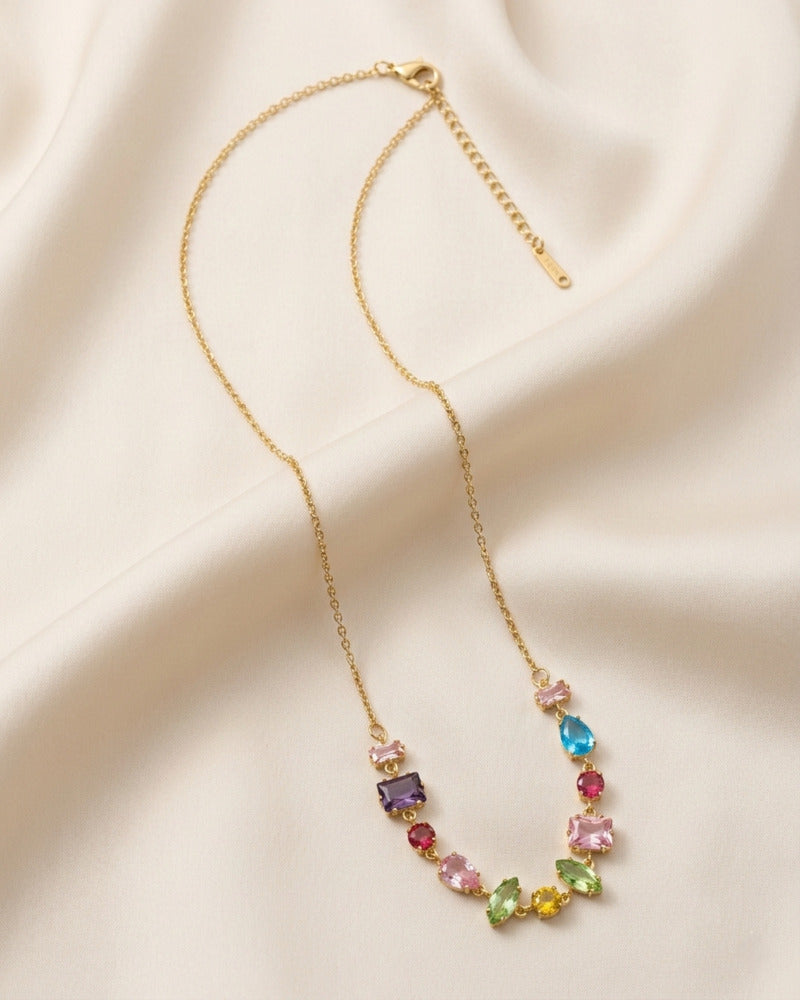 Rainbow Multi Crystal Station Necklace