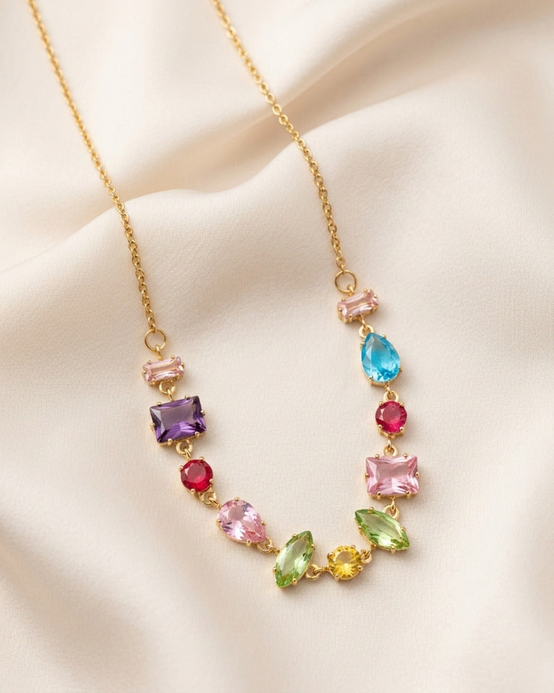 Rainbow Multi Crystal Station Necklace
