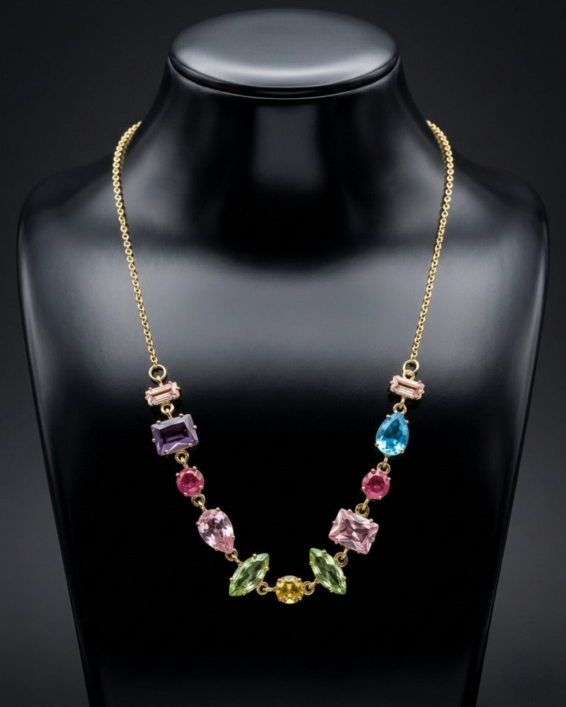 Rainbow Multi Crystal Station Necklace