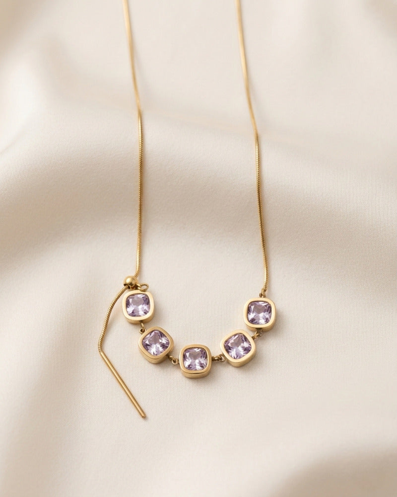 Five Cushion Crystal Bezel Snake Chain Necklace