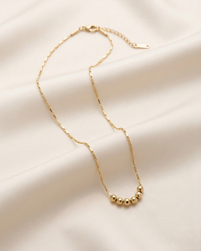 Faceted Gold Bead Bar Chain Necklace