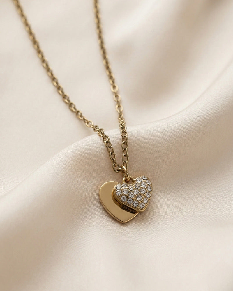 Double Heart Pavé Cable Chain Necklace